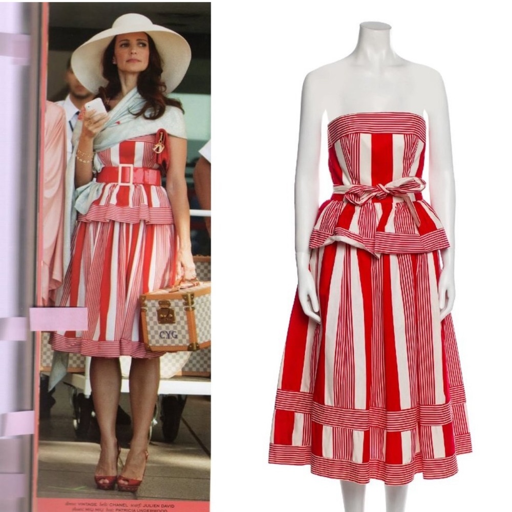 Vintage Victor Costa Strapless Red Striped Midi Dress  ASO Sex and the City